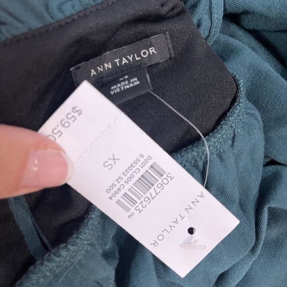 Ann Taylor Blouse Top sz Extra Small Teal Jersey Smocking Prairie Modest Stretch - Picture 14 of 14